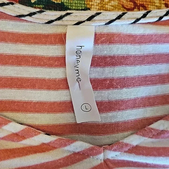 Honey Me Pink Striped Coquette Girl Preppy Animal Print Long Sleeve Tee Sz Lg - Picture 4 of 6